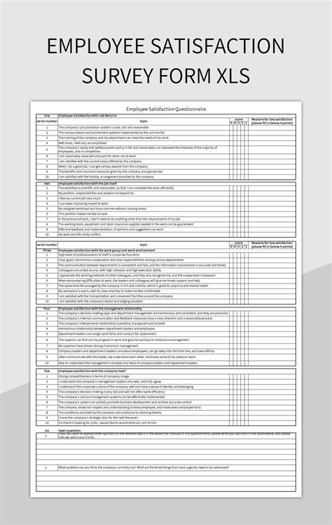 Employee Satisfaction Survey Form Xls Excel Template And Google Sheets