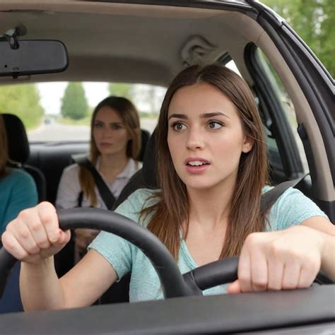 Young Woman Driving A Car In The City Portrait Of A Beautiful Woman In