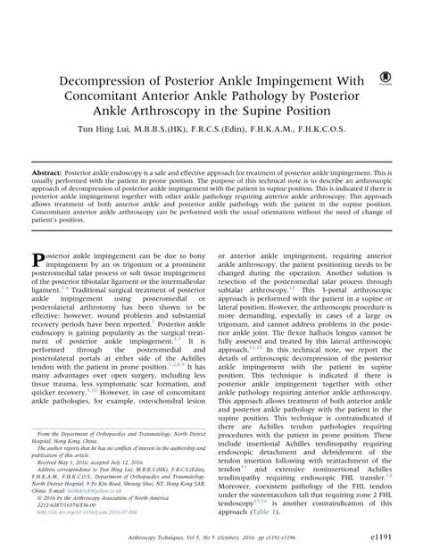 Pdf Decompression Of Posterior Ankle Impingement With Concomitant