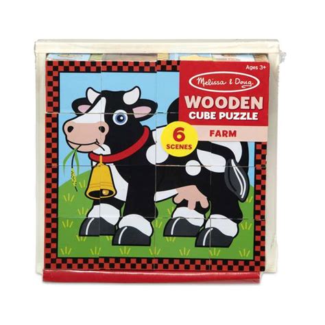 Melissa Doug Farm Wooden Cube Puzzle With Storage Tray 50200