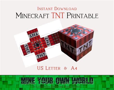 Minecraft Tnt Printable Paper Crafts Party Or Room Decor For Etsy