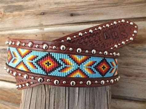 Handmade Beaded Belt Inset Into Leather Etsy Beaded Belts Patterns