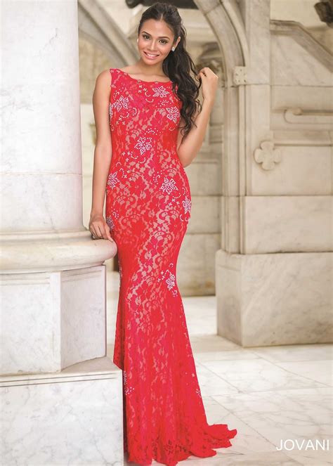 Jovani 21789 Sexy Red Backless Stretch Lace Prom Dress Prom Dresses Sleeveless Prom Dresses