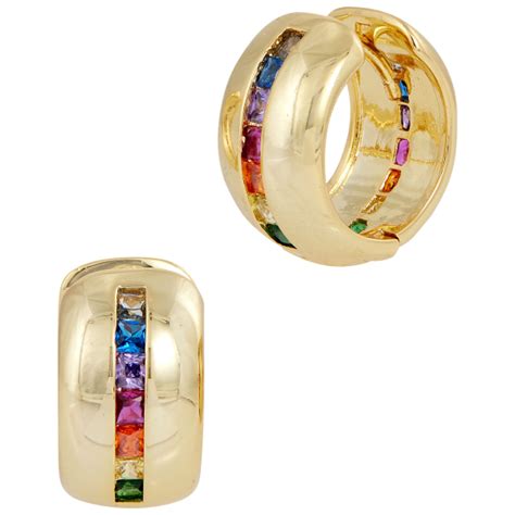 MorningSave Savvy Cie Gold Plated Rainbow Chubby Inset Huggie Earrings