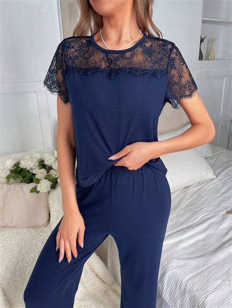 Contrast Lace Pj Set Shein Usa