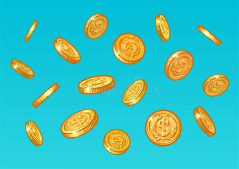 Gold Coins Falling From Blue Sky Sketch Of Money With Dollar Sign