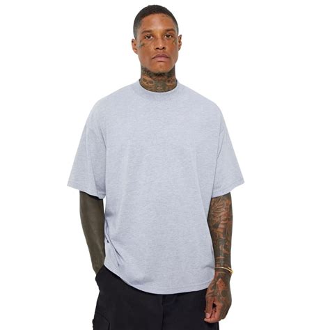 Camisa Oversized Gola Alta Streetwear Cinza Malha Penteada Di Nuevo