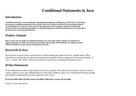 SOLUTION Conditional Statements In Java And The Java Placement Course