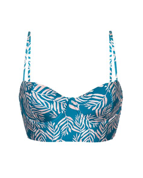 Reggiseno Bikini Blu Con Retro In Pizzo E Motivo A Foglie Top Palms