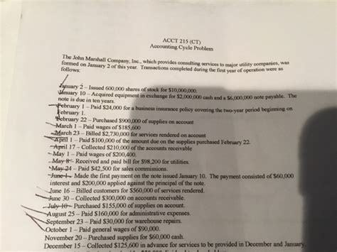 ACCT 215 CT Accounting Cycle Problem The John Chegg