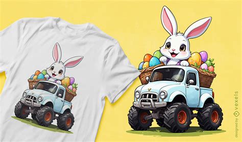 Monster Truck Easter Bunny T Shirt Design Psd Editable Template