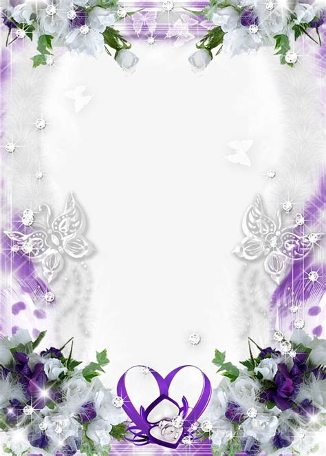 an artistic photo frame with flowers and butterflies on it's edges, in purple tones