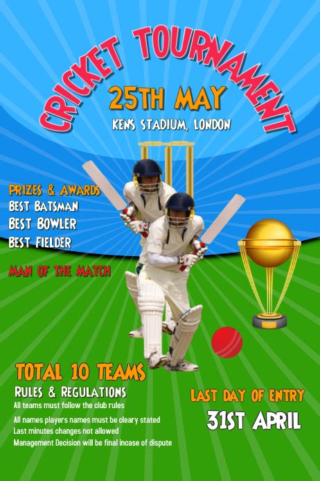 Cricket, Tournament, World cup Poster Template | PosterMyWall