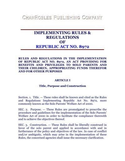 Implementing Rules And Regulations Of Republic Act No 8972