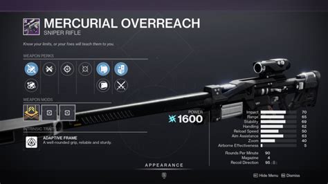 Destiny 2 Mercurial Overreach PvE PvP God Roll And How To Get