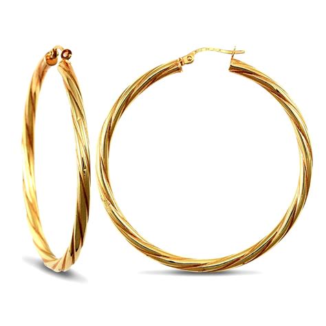 Ladies 9ct Yellow Gold Twisted 3mm Hoop Earrings 45mm