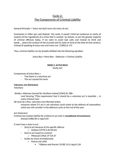 Actus Reus And Mens Reus Cycle 2 The Components Of Criminal