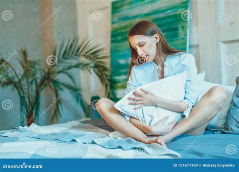 Beatiful Brunette Woman Stretching In Bed After Wake Up Stock Image