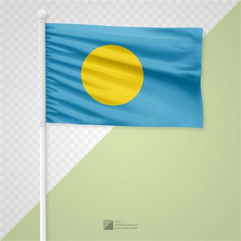 Premium Psd Waving The Palau Flag On A White Metal Pole Isolated On A