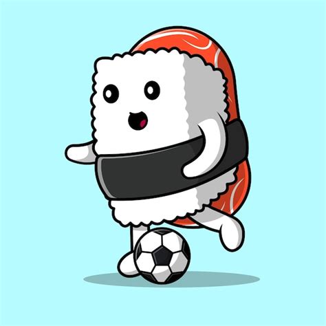 Sushi Mignon Jouant Au Ballon De Football Cartoon Vector Icon