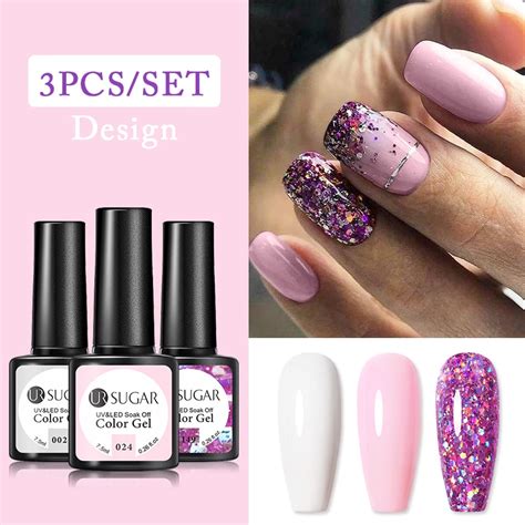 Ur Suiker 3 Stk Set Rose Goud Paars Gel Nagellak Glitter Pailletten