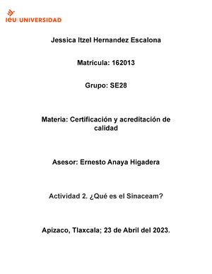 Actividad Nombre De La Materia Certificaci N Y Acreditaci N De La