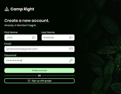 Camp Right - A prototyped Signup and Login page | Behance