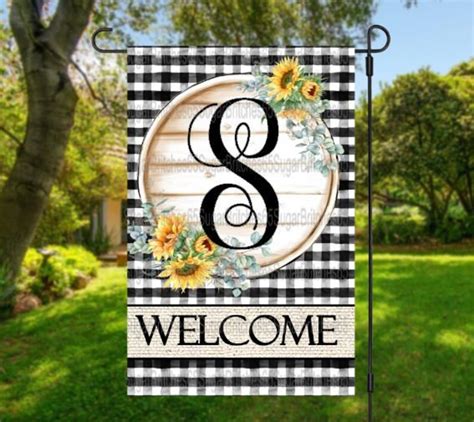 Personalized Welcome Flag Initial Garden Flag Spring Decor Etsy