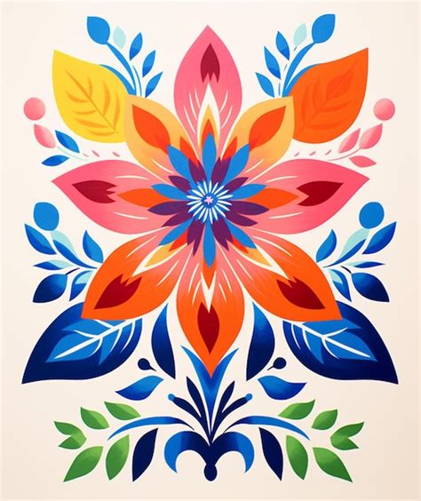 Premium Ai Image Brightly Colored Flower Design With Leaves And