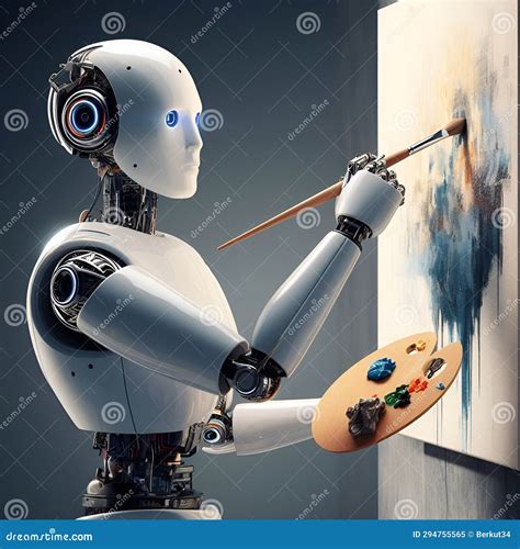 Humanoid Robot Painting a Picture with a Brush on Canvas Stock Illustration - Illustration of ...