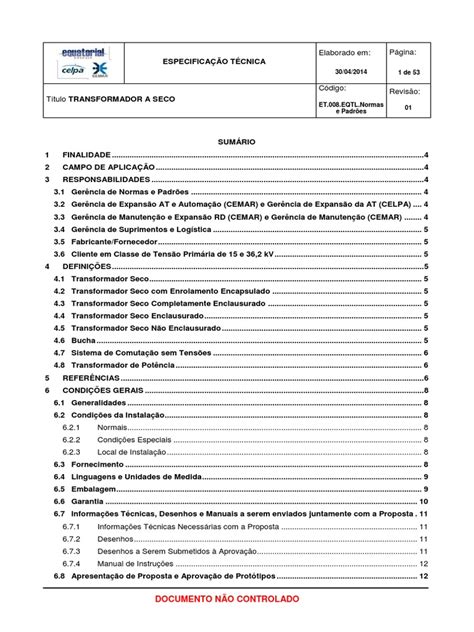 Et008eqtl Normas E Padrões Transformador À Seco Rev 01 Pdf