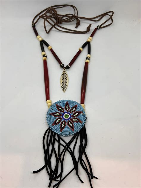 Beaded Medallion Necklace Breastplate Native American Sage