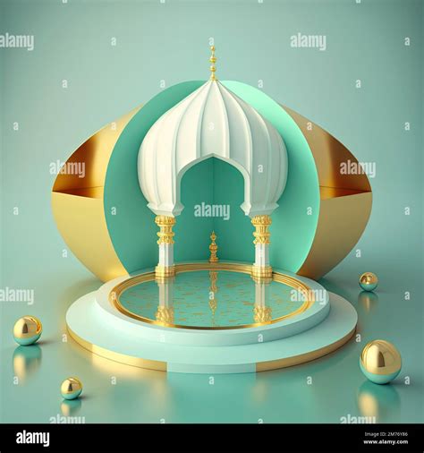 Realistic D Modern Islamic Background Of Futuristic Mosque With Podium