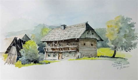 Steirisches Bauernhaus Oberwoelz Bauernhof Steiermark Aquarell Von