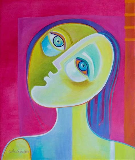 Woman Cubism Original Acrylic Painting Cubist Portrait Woman Face