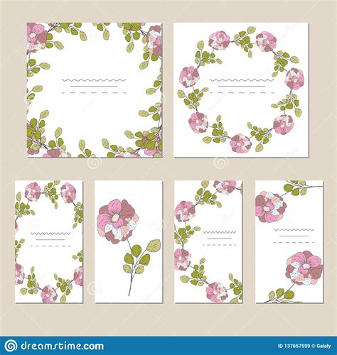 Botanical Card With Wild Flowers And Leaves Spring Ornament Concept