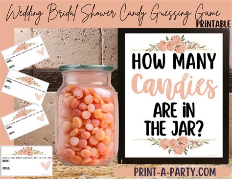 Wedding Candy Jar Guessing Game How Many Candies In Jar Pink Florals Bridal Shower Game