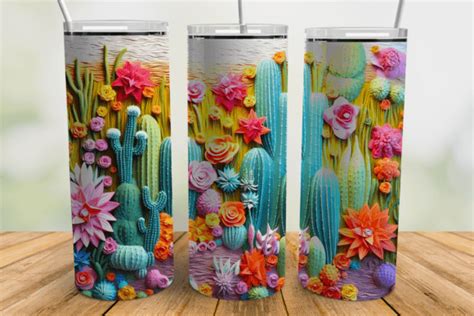 Colorful Cactus Oz Skinny Tumbler Png Graphic By Rare Creative Fabrica