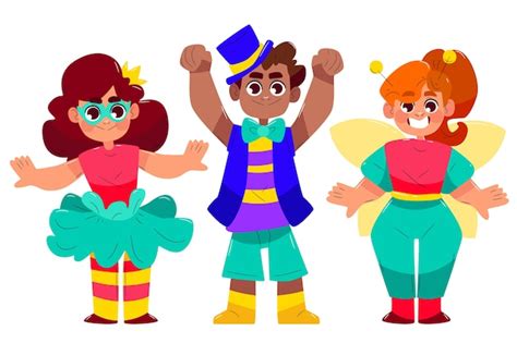 Colección De Disfraces De Niños De Carnaval De Dibujos Animados Lindo Vector Gratis