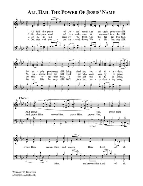 All Hail The Power Of Jesus Name Hymns Christian Songs Pd Sheet