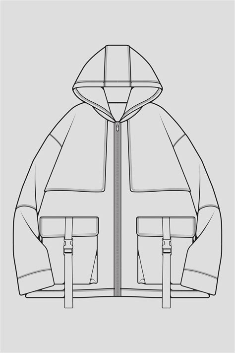 Windbreaker jacket technical fashion illustration sketch, long sleeves ...