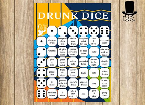 Drunk Dice Drinking Games For Adults Alcohol Game Printable Pdf Svg Etsy