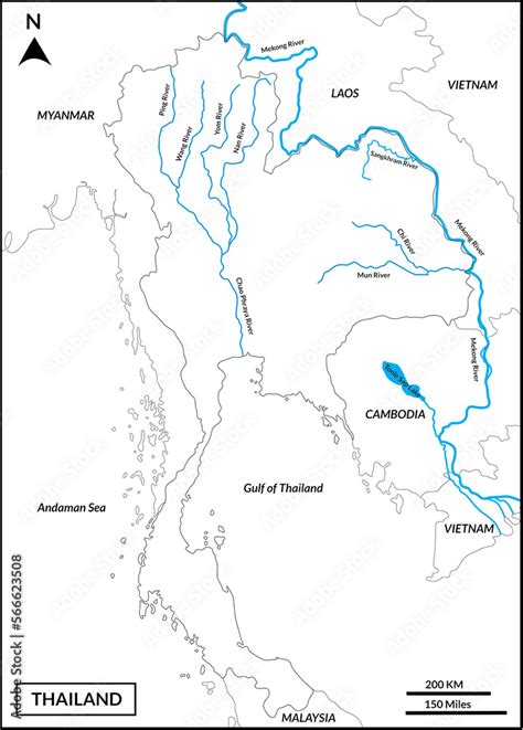 Map Of Thailand Includes Regions Mekong River Mun Chi Chao Phraya