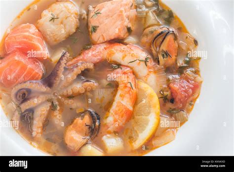 Bowl Of Bouillabaisse French Soup With Seafood Stock Photo Alamy