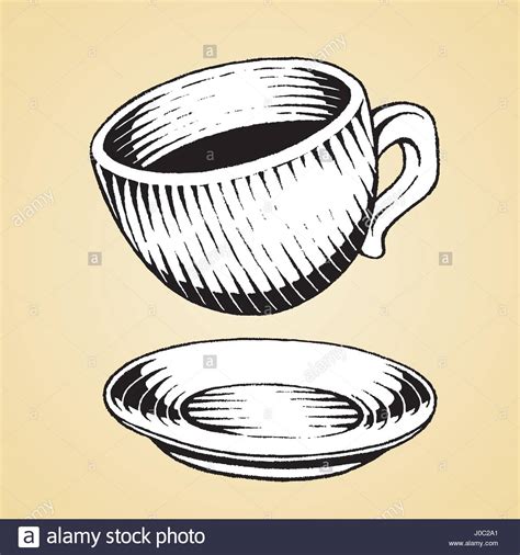 Vector Illustration Of A Scratchboard Style Ink Drawing Of A Coffee Cup