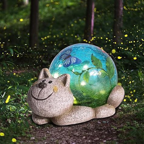 Solar Garden Statues Outdoor Figurines Cat Lawn Ornament With Solar