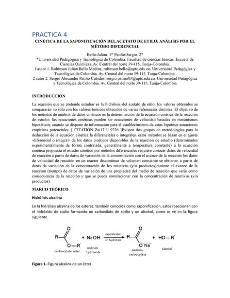 Practica Practica Cin Tica De La Saponificaci N Del Acetato De