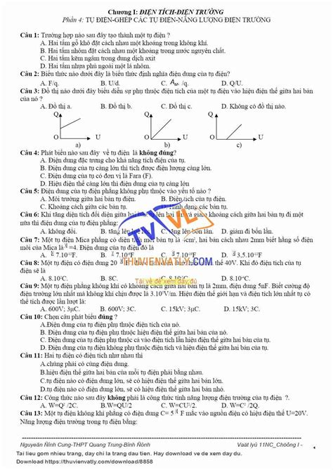 [doc] Bài Tập Trắc Nghiệm Vật Lý 11 Nc Chương I Phần 4 Nguyễn Đình