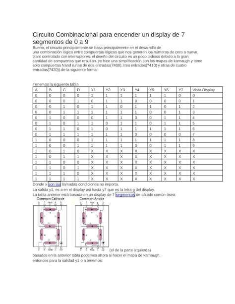 Docx Circuito Combinacional Para Encender Un Display De Segmentos