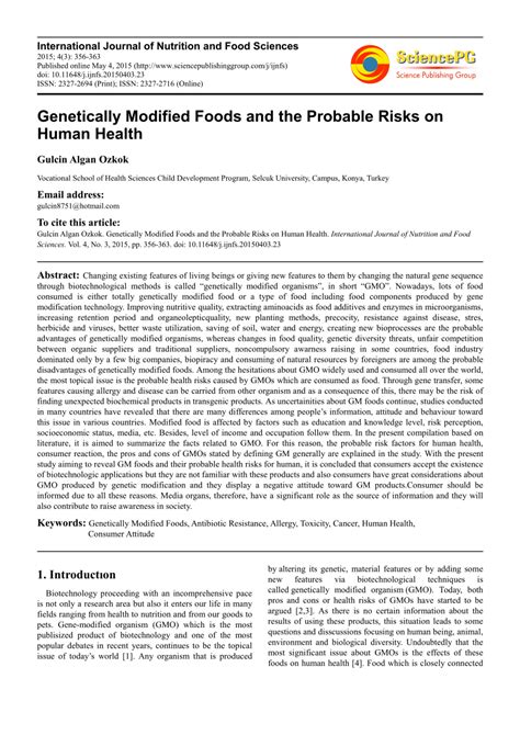 PDF Genetically Modified Foods And The Probable Risks On Human Health